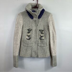 Free People Gray and Navy Cowl Neck Sweater